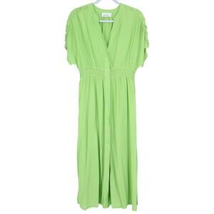 MEIMEIJ Lime Green Midi Dress Chiffon Button Front Midi Women's 42/US 6